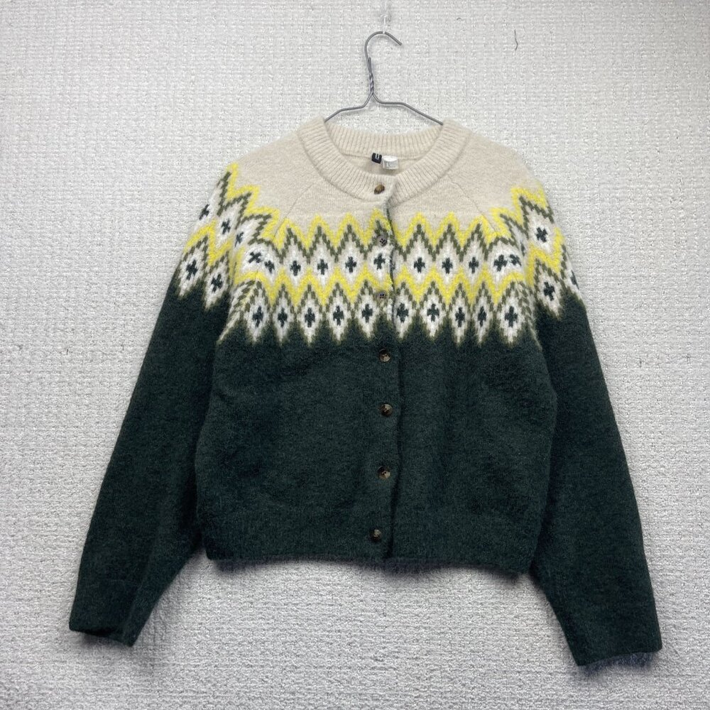 H&M Jacquard Knit Sweater Wom L Jumper Nordic Fair Isle Retro Chunky Knit Cozy